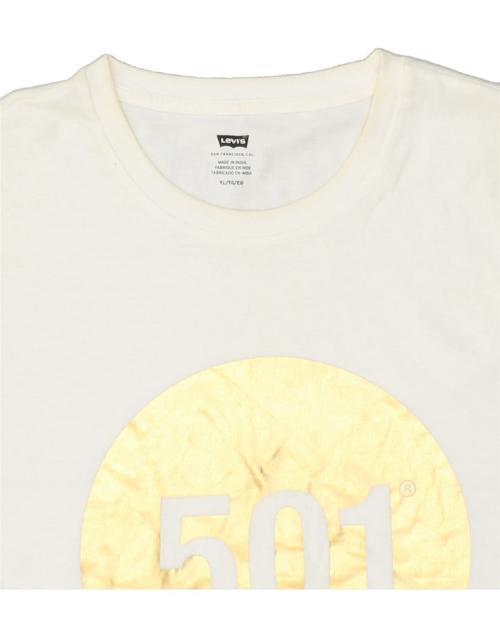 LEVI'S Mens Tall Graphic T-Shirt Top XL White Cotton Vintage Levi's and Second-Hand Levi's from Messina Hembry 