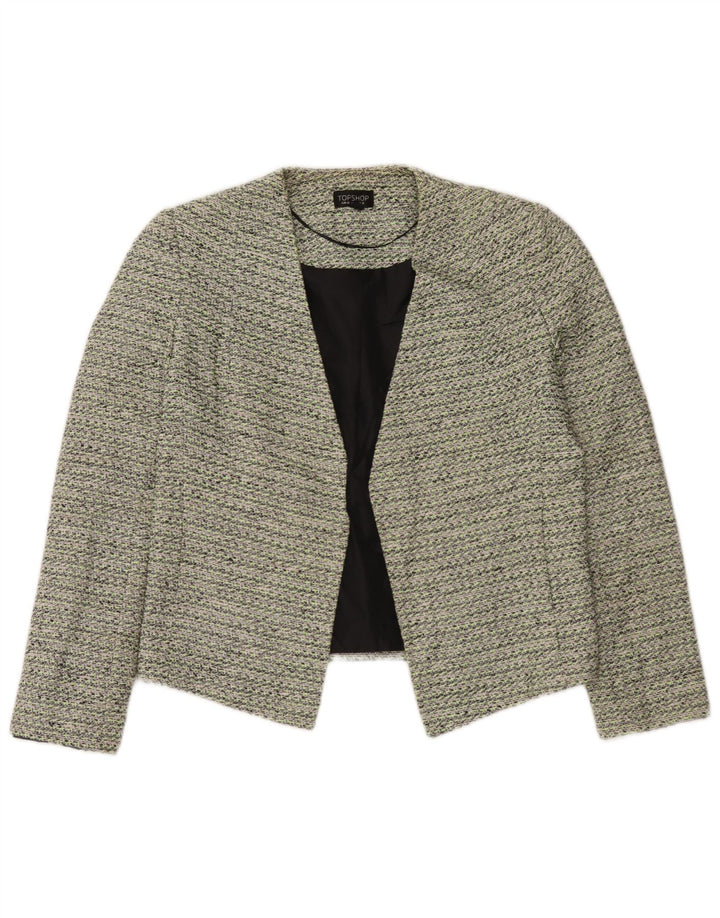 Jaqueta Blazer aberta feminina Topshop Reino Unido 12 algodão verde médio