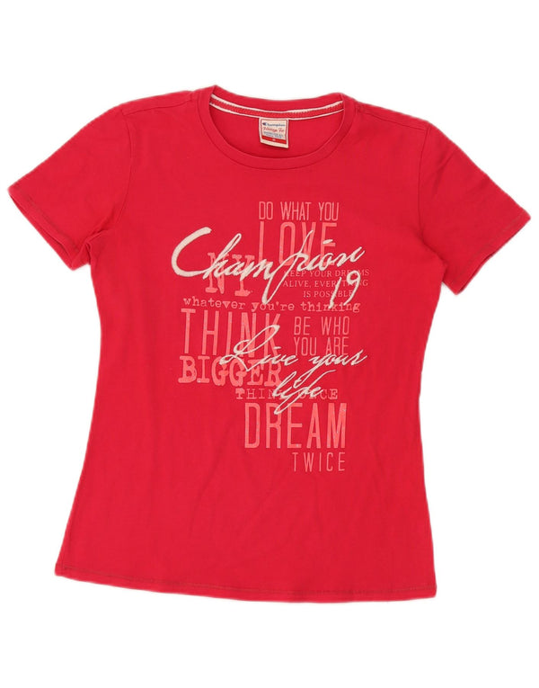 Camiseta feminina Champion Heritage Fit com estampa gráfica UK 12 médio vermelho