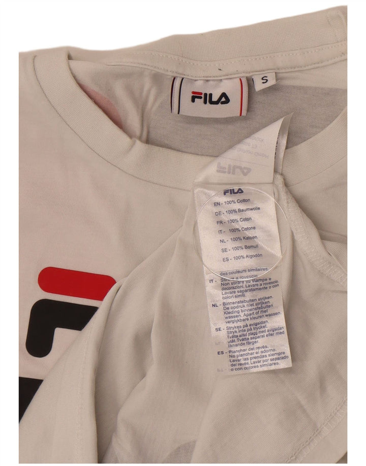 Fila Camiseta masculina gráfica top pequeno algodão listrado branco