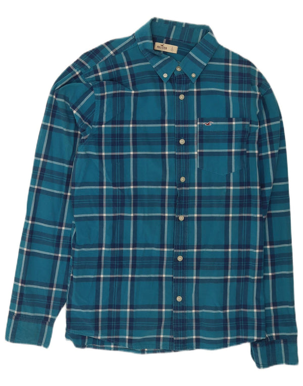 Camisa masculina Hollister grande algodão xadrez azul