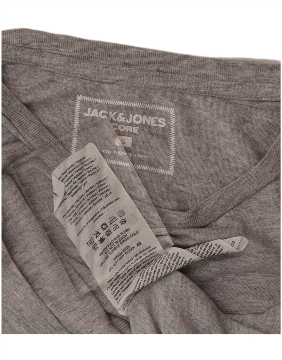 Camiseta masculina JACK & JONES pequena de algodão cinza
