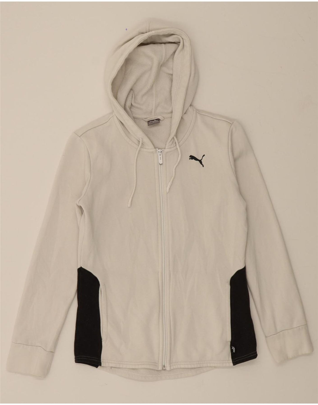 PUMA Womens Zip Hoodie Sweater UK 6 XS White Colourblock Cotton Vintage Puma and Second-Hand Puma from Messina Hembry 