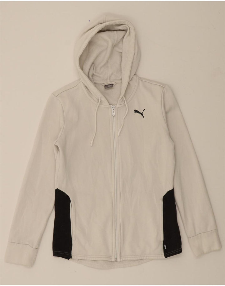 PUMA Womens Zip Hoodie Sweater UK 6 XS White Colourblock Cotton Vintage Puma and Second-Hand Puma from Messina Hembry 