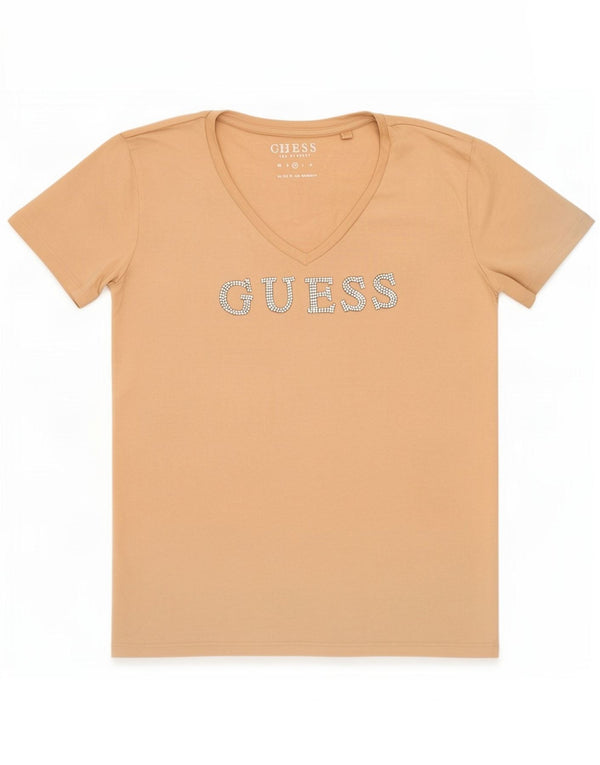 Camiseta feminina Guess com estampa gráfica UK 12 algodão bege médio