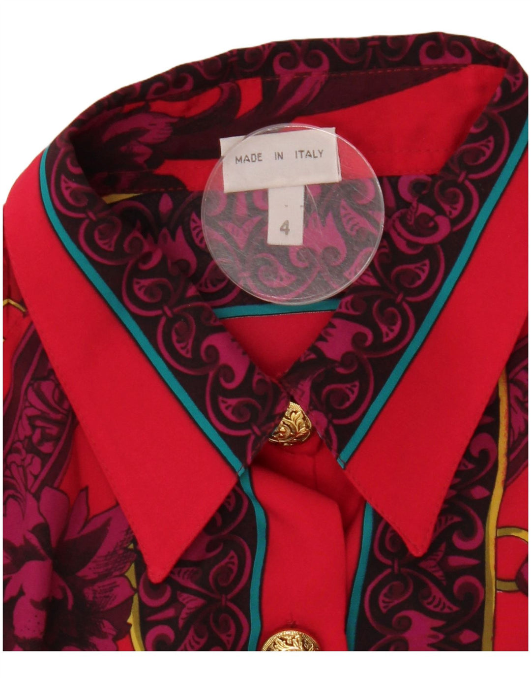 Blusa feminina vintage UK 14 grande floral vermelha