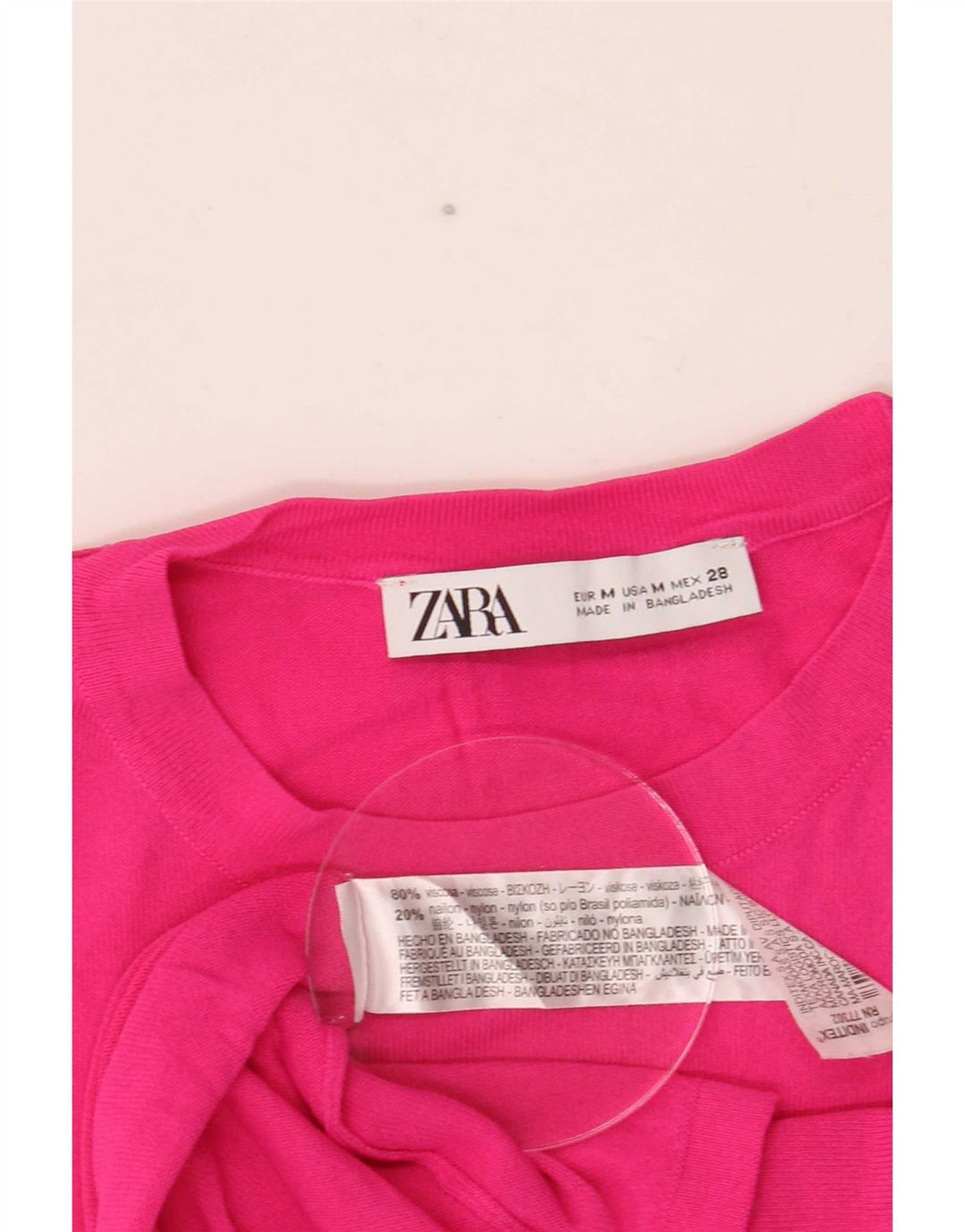 Camiseta feminina Zara UK 12 viscose rosa médio