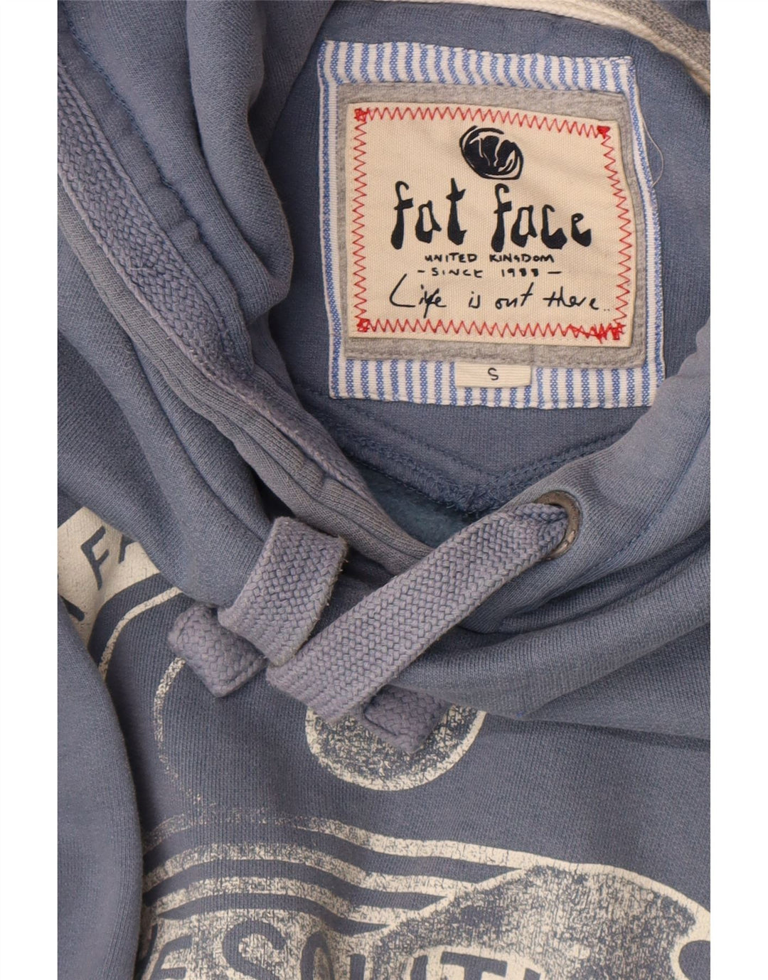 Suéter com capuz gráfico masculino Fat Face pequeno azul