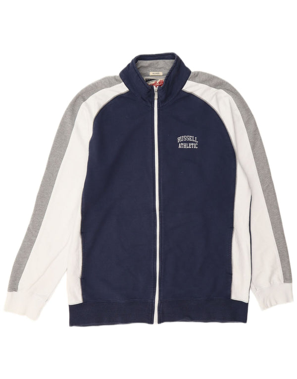 Jaqueta de treino masculina Russell Athletic 2XL algodão colorblock azul marinho