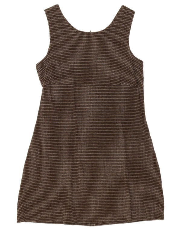Vestido feminino Germano Zama com bainha sem mangas Reino Unido 8 pequeno marrom xadrez viscose