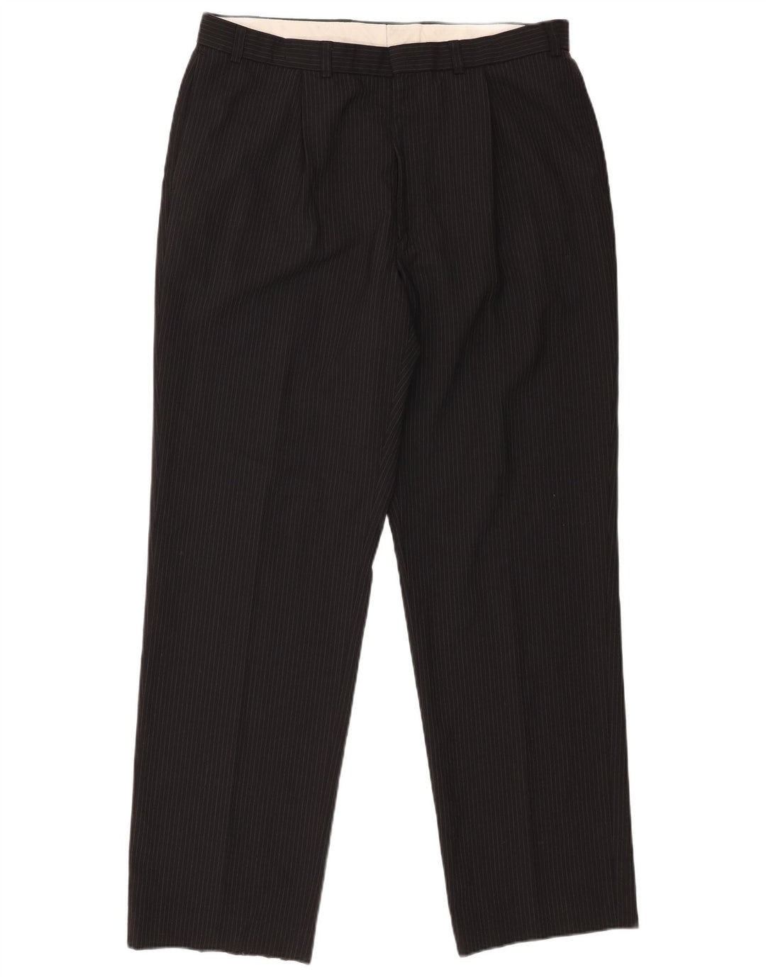 Calça masculina de terno Marks & Spencer W36 L33 preta listrada de poliéster