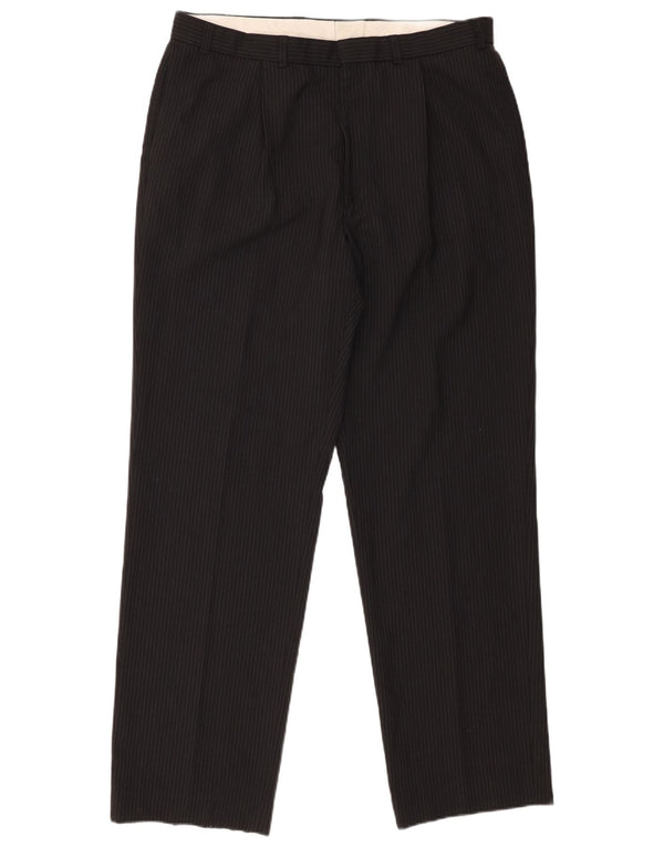 Calça masculina de terno Marks & Spencer W36 L33 preta listrada de poliéster