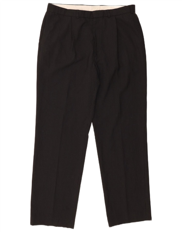 Calça masculina de terno Marks & Spencer W36 L33 preta listrada de poliéster