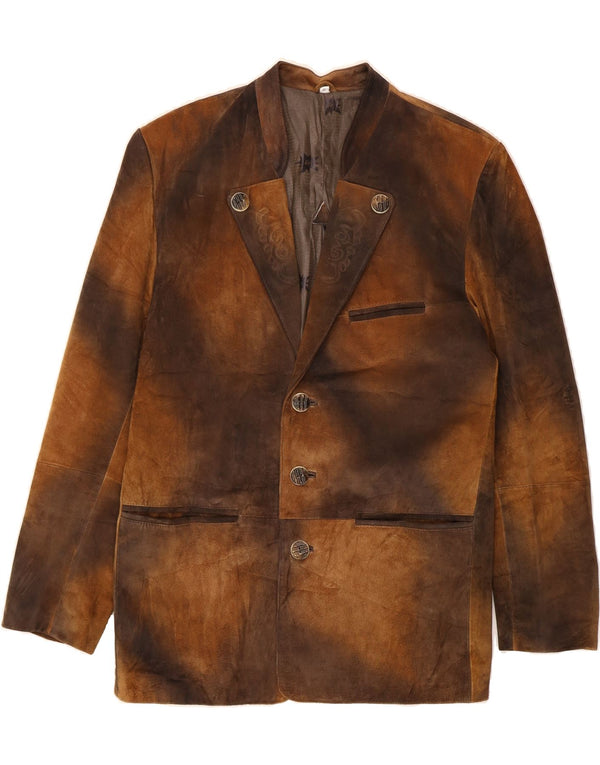 Jaqueta blazer masculina VINTAGE com 3 botões IT 48 couro marrom médio tie-dye