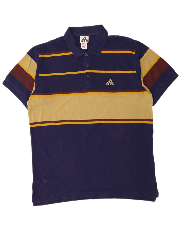 Camisa polo masculina ADIDAS UK 44/46 grande azul marinho colorblock algodão