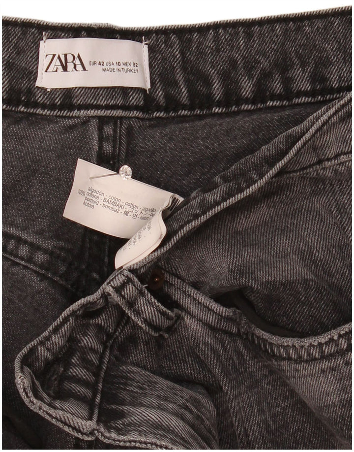 Calça jeans reta feminina Zara EU 42 grande W32 L30 cinza xadrez algodão