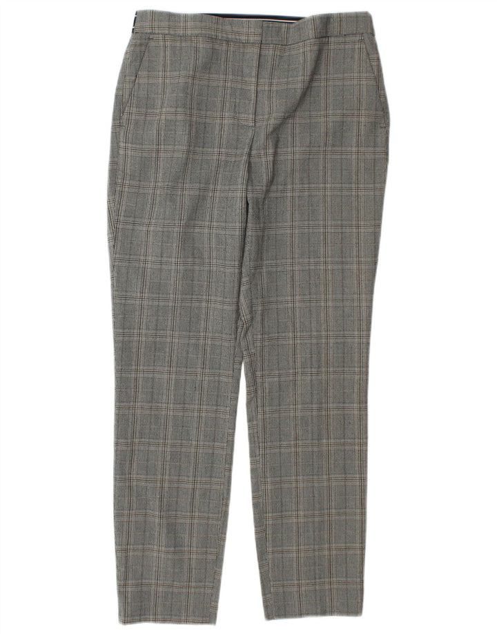 Zara Calça feminina reta de terno médio W28 L27 cinza xadrez poliéster