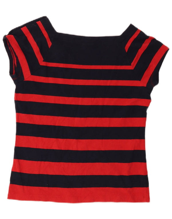 Camiseta feminina Chaps UK 14 grande algodão listrado azul marinho