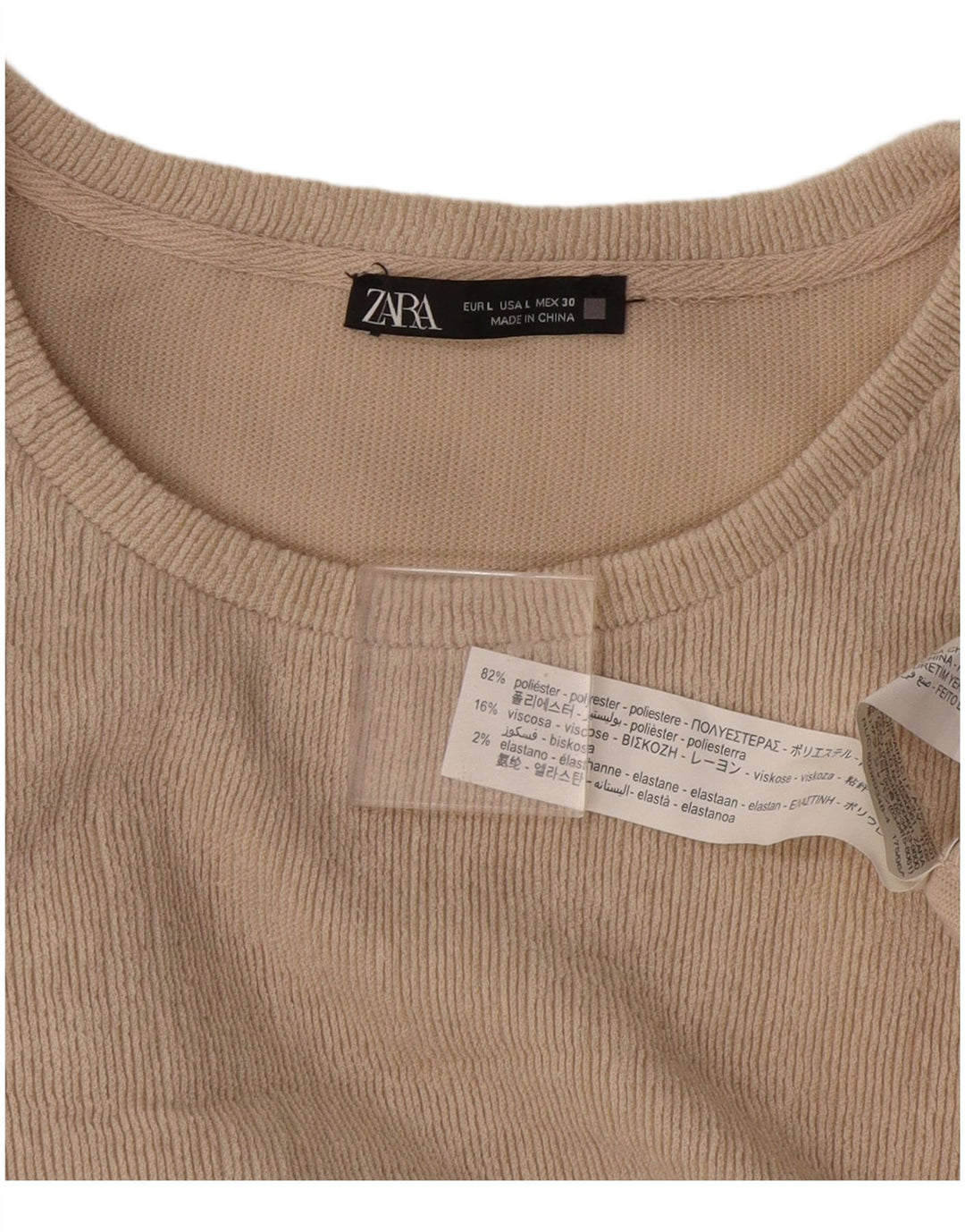 Blusa feminina Zara manga comprida oversized UK 16 grande poliéster bege