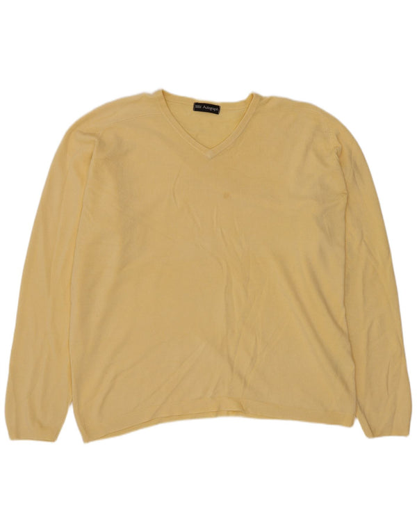 Suéter masculino Marks & Spencer Autograph com decote em V grande acrílico amarelo