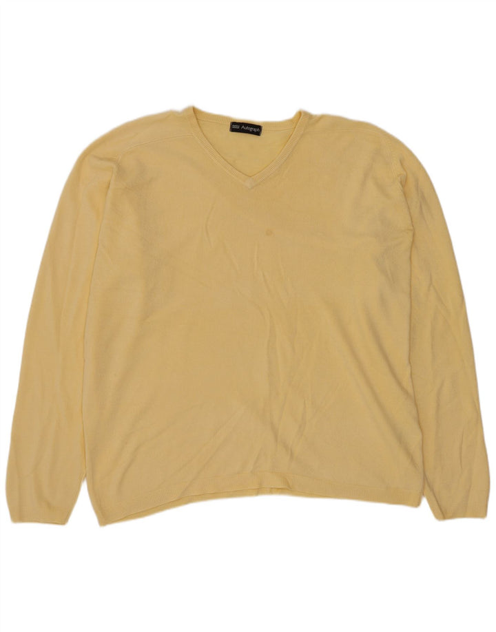 Suéter masculino Marks & Spencer Autograph com decote em V grande acrílico amarelo