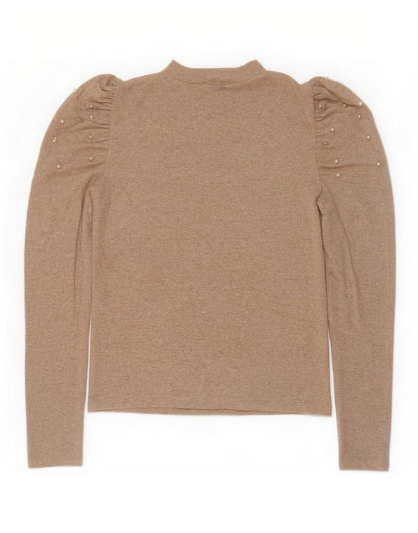 Blusa feminina de manga comprida Zara Top UK 12 Médio Bege
