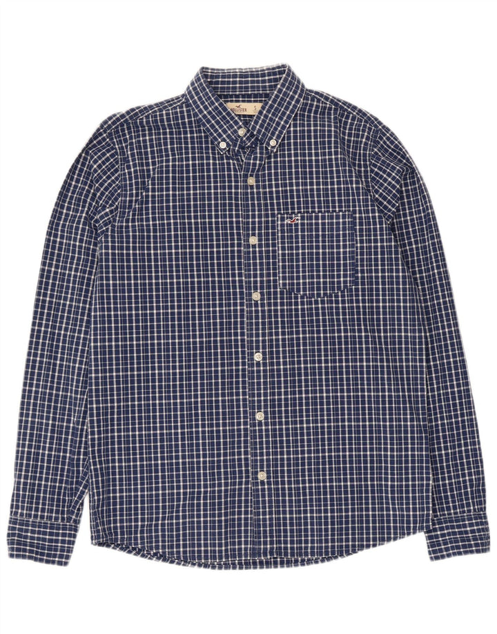 Camisa masculina Hollister pequena azul xadrez de algodão