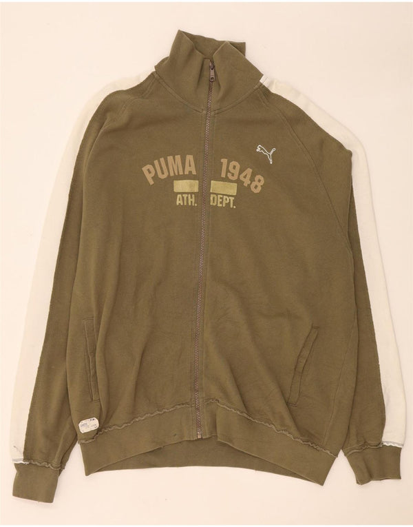 Puma Mens Graphic Tracksuit Top Jaqueta 2XL Cáqui Colourblock Algodão