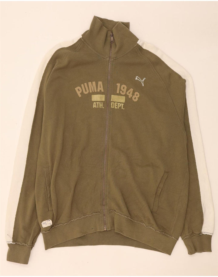 Puma Mens Graphic Tracksuit Top Jaqueta 2XL Cáqui Colourblock Algodão
