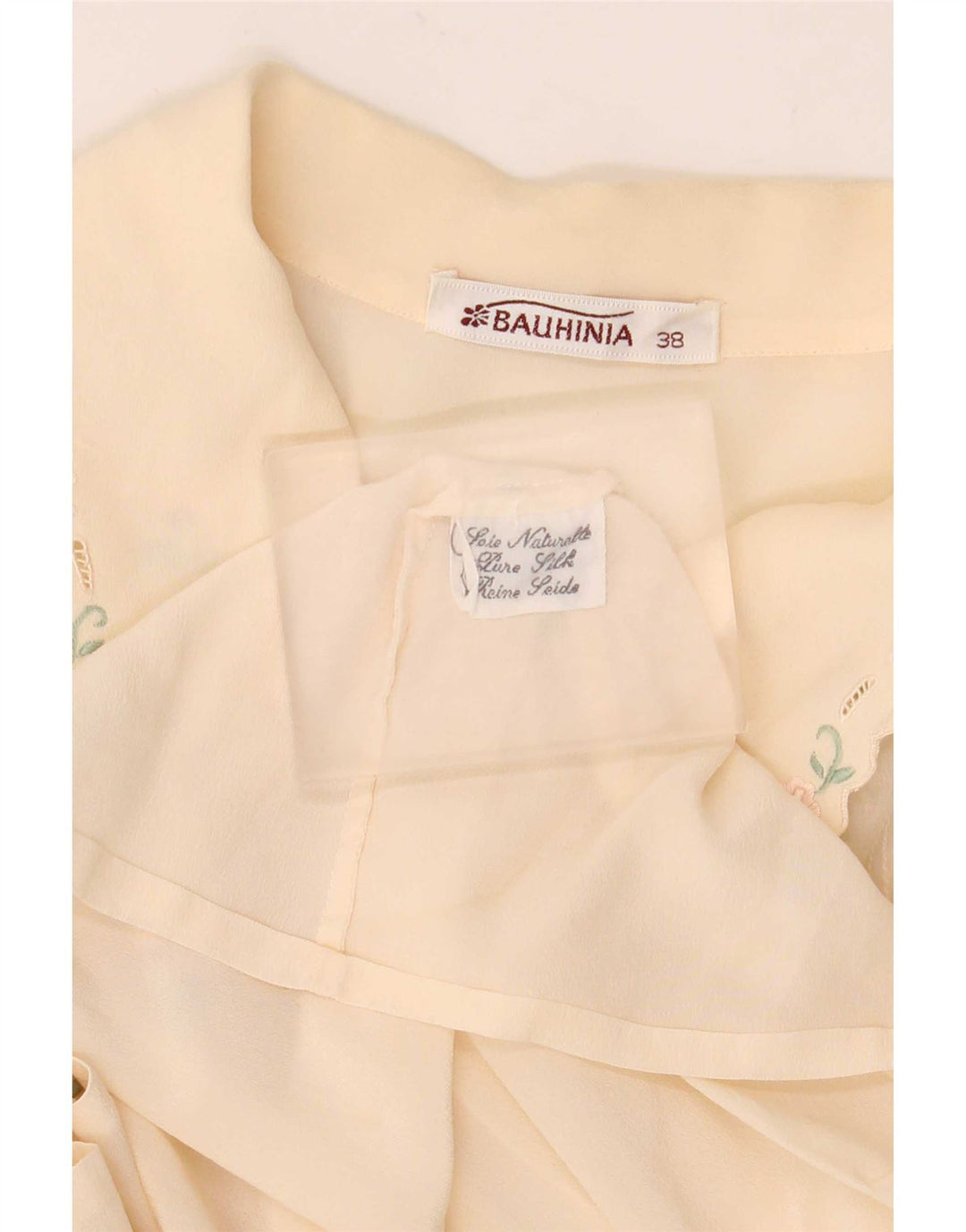 Camisa feminina vintage blusa UE 38 médio off white floral seda