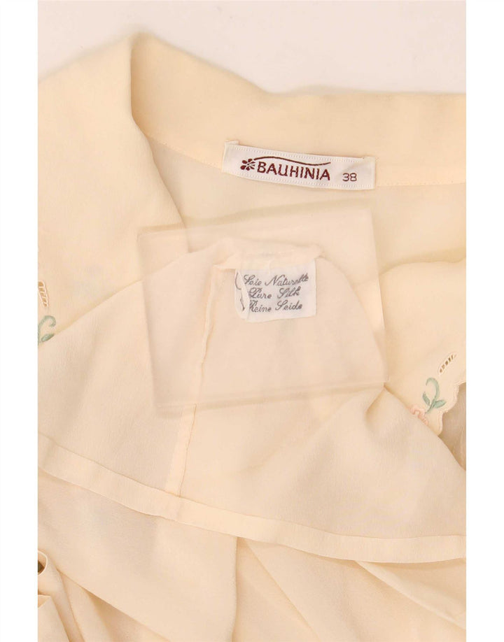 Camisa feminina vintage blusa UE 38 médio off white floral seda