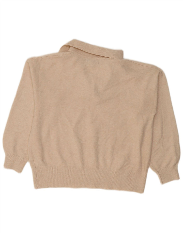 Suéter feminino Marks & Spencer com gola polo e gola polo UK 14 médio bege