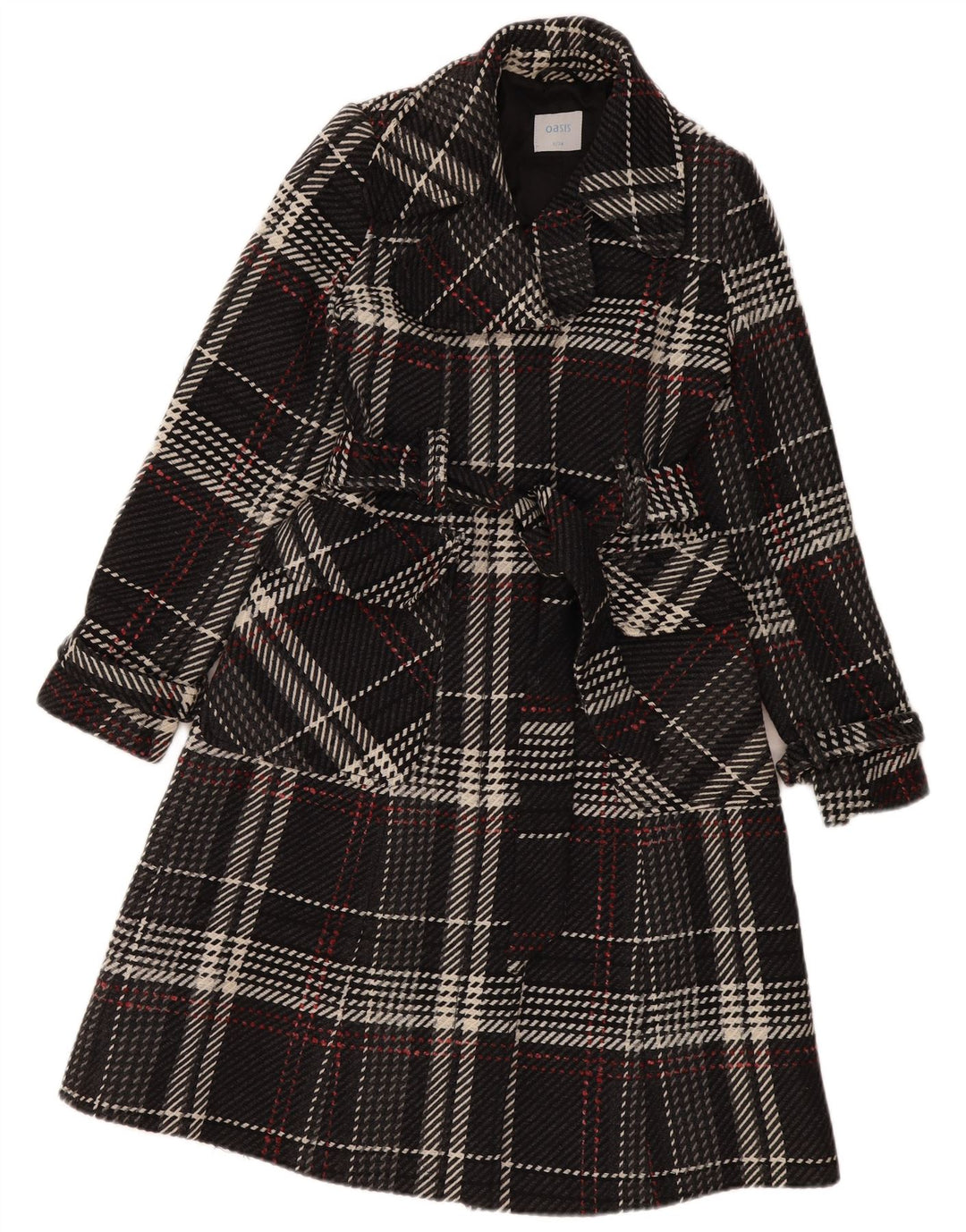 Sobretudo feminino Oasis UK 8 pequeno preto xadrez lã