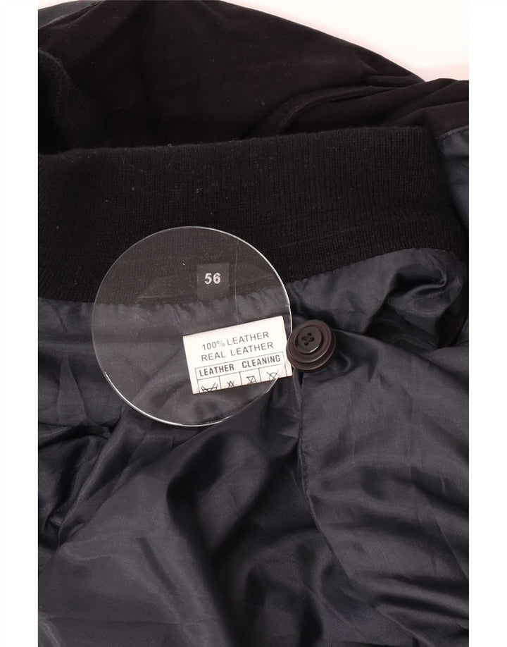 Jaqueta bomber de camurça masculina vintage IT 56 3XL couro preto