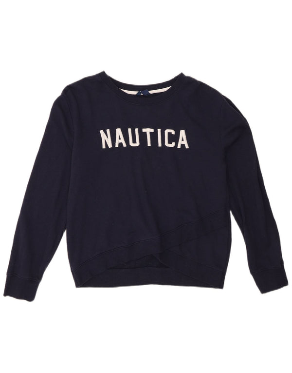 Nautica moletom feminino grande com estampa gráfica UK 10 pequeno azul marinho