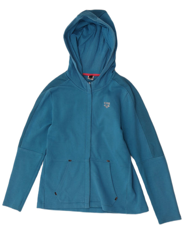 Suéter feminino Arena com capuz e zíper UK 12 azul médio