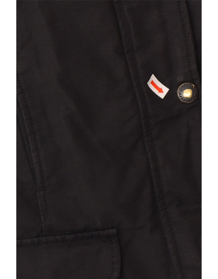 Jaqueta parka feminina com capuz Refrigue UK 10 algodão preto pequeno
