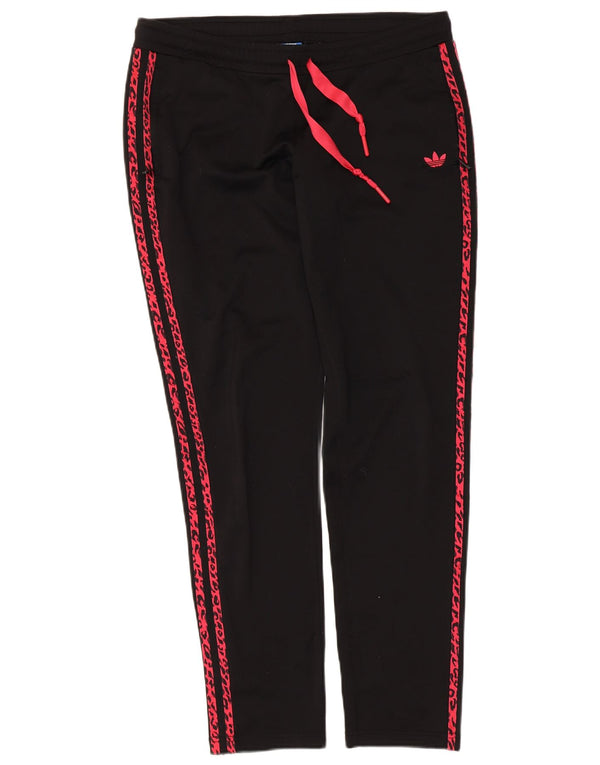 Calça de treino feminina Adidas UK 10 pequena preta com estampa animal de poliéster