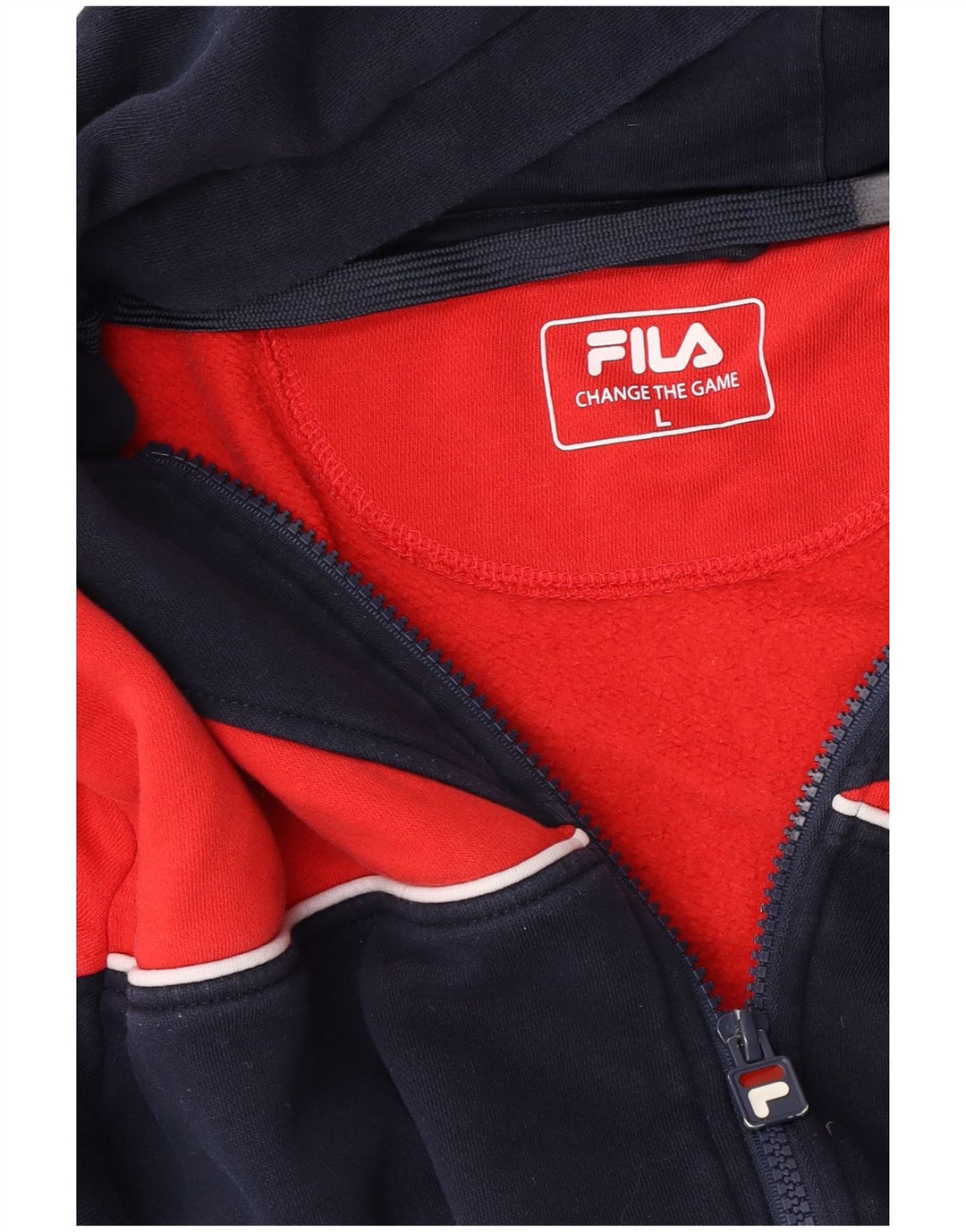 Suéter masculino Fila com capuz e zíper grande bloco colorido azul marinho