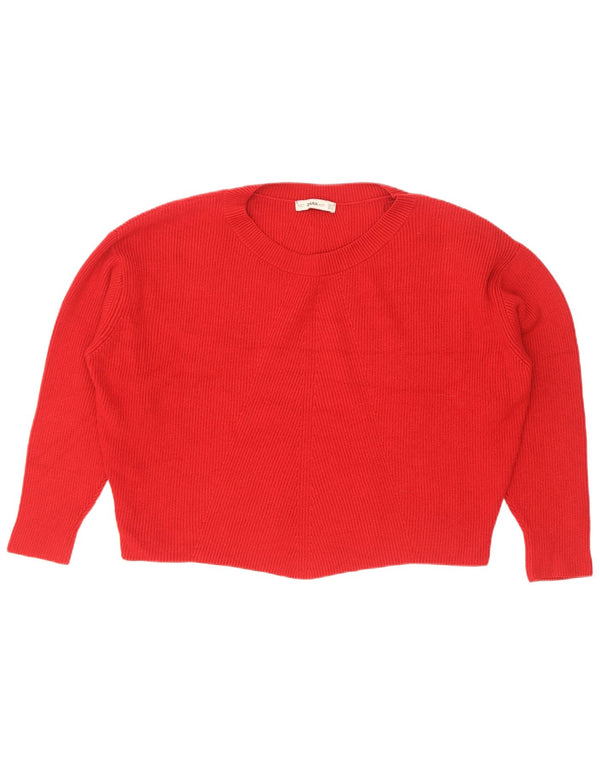 Zara Suéter feminino oversized com gola redonda Reino Unido 10 pequeno viscose vermelha