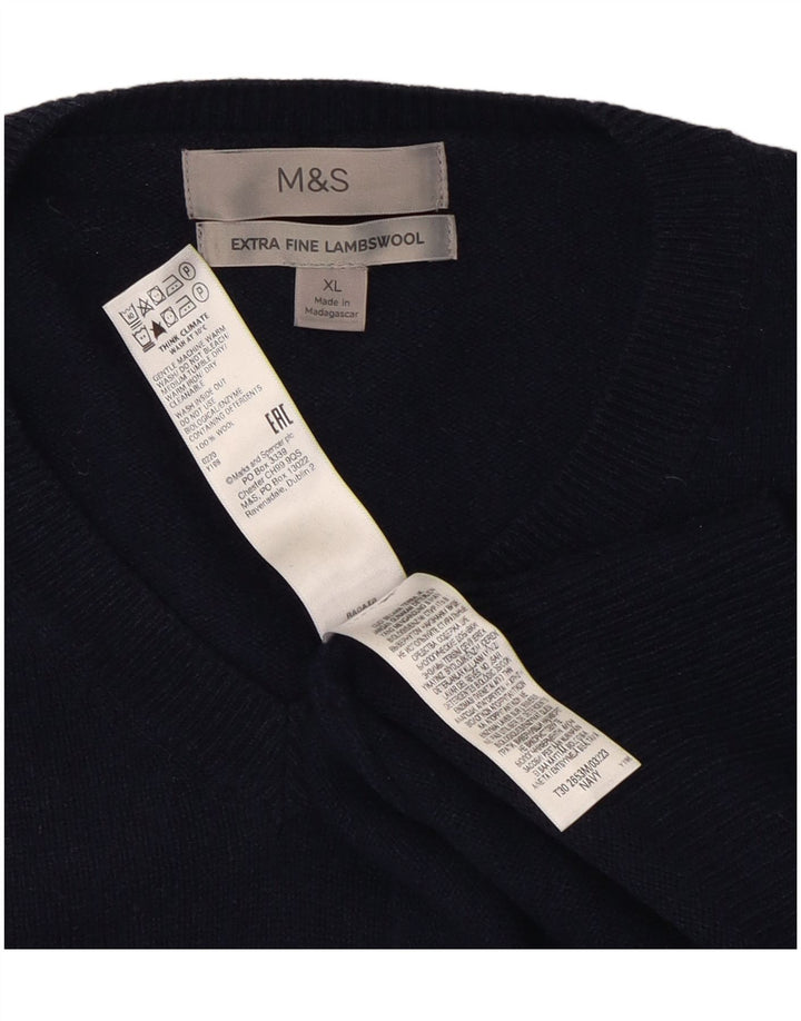 Suéter masculino Marks & Spencer com decote em V XL lã azul marinho