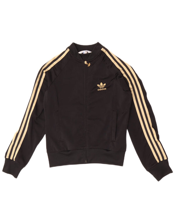 Adidas Womens Graphic Tracksuit Top Jacket EU 34 XS Poliéster Preto