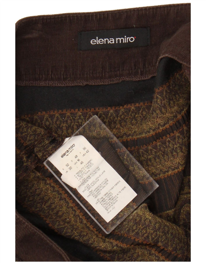 ELENA MIRO Saia feminina linha A UK 20 2XL W38 poliéster geométrico marrom