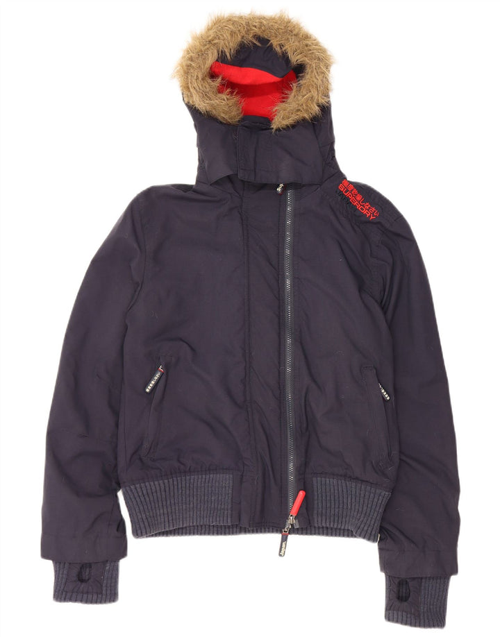 Jaqueta bomber acolchoada feminina SUPERDRY com capuz Reino Unido 14 médio azul marinho nylon