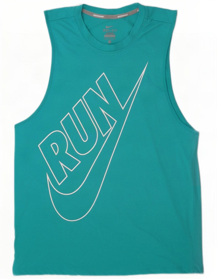 Nike Womens Dri Fit Graphic Vest Top UK 14 Médio Turquesa Colourblock