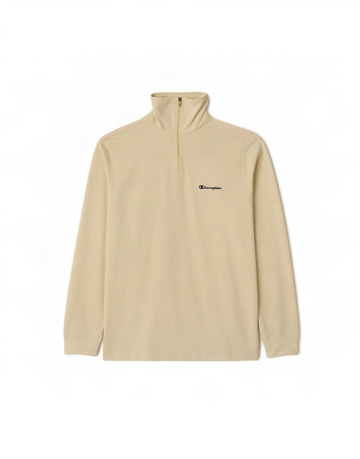 Jumper de lã masculino Champion com zíper e gola grande em poliéster branco