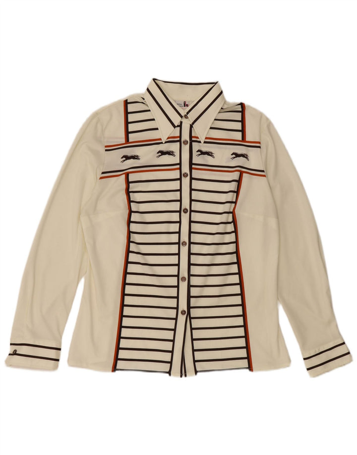 Blusa feminina HAMMERLE UK 14 grande poliéster listrado branco