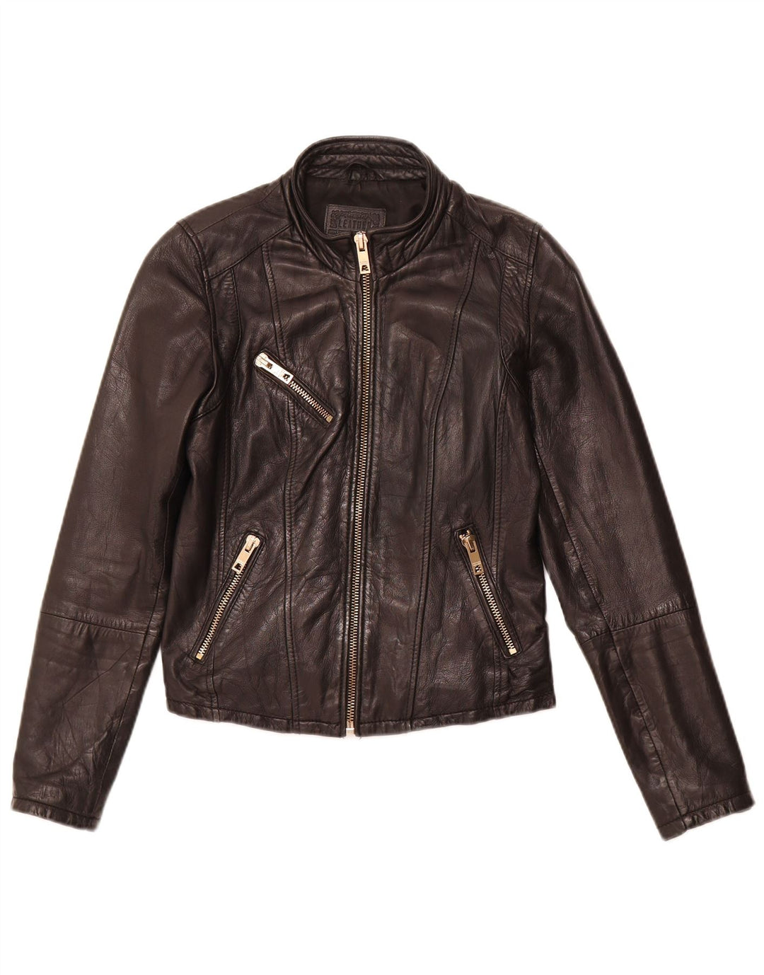 Jaqueta de couro feminina BERSHKA UK 12 couro preto médio