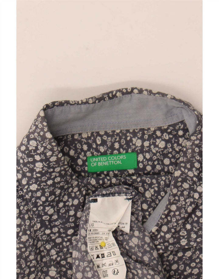 Camisa masculina Benetton grande algodão floral azul
