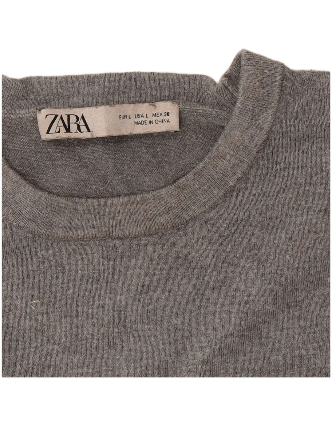 Zara Suéter feminino com gola redonda, Reino Unido 14, grande, cinza